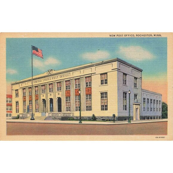 Postcard New Post Office Rochester, Minn Vintage Linen Unposted 1930-1950 - Picture 1 of 2